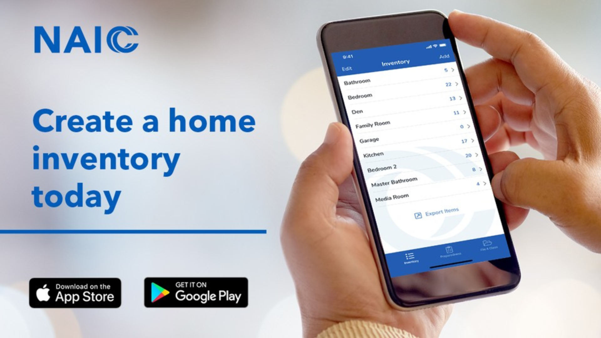 Create a home inventory. Photo of the app on a cell phone.